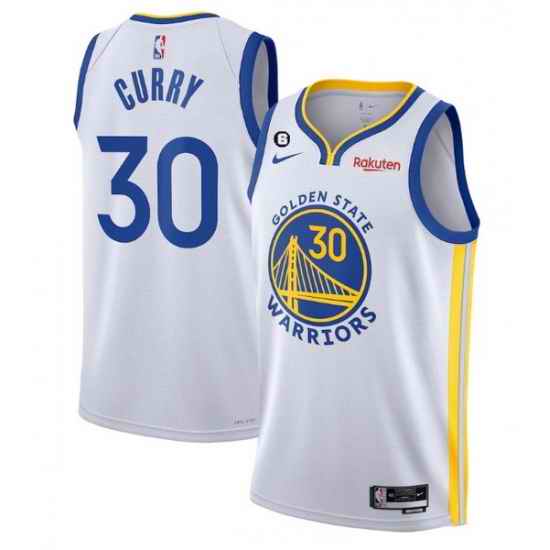 Men Golden State Warriors 30 Stephen Curry White With No 6 Patch Stitched Jersey
